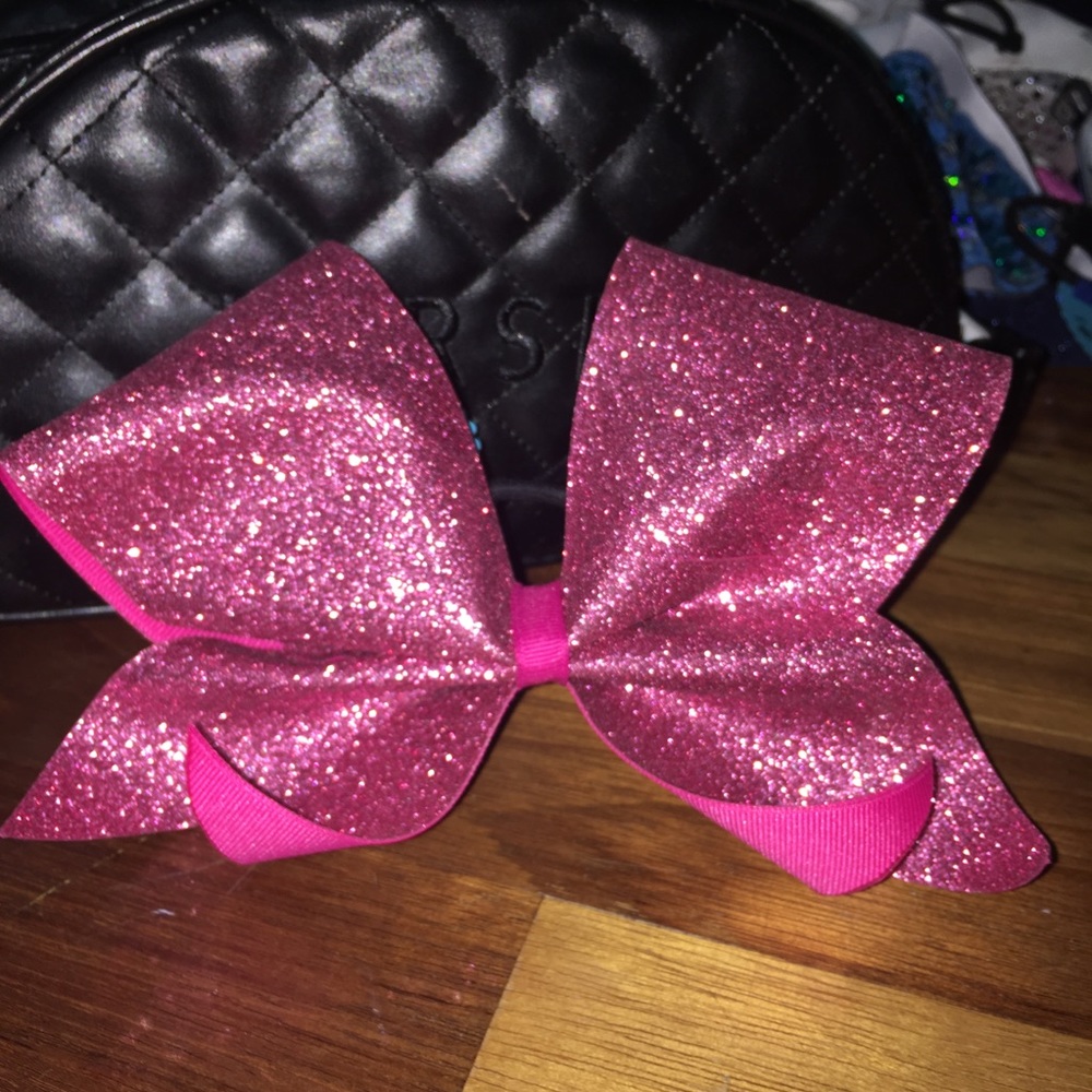 Pink sparkly Cheer Bow stiff